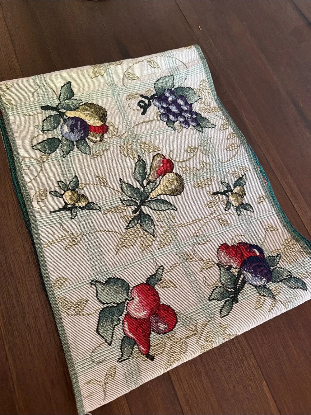 Floral Fruit Tapestry Runner in Cream with Red & Green Accents